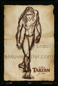 2r757 TARZAN 1999 teaser DS 1sh '99 Walt Disney, Edgar Rice Burroughs, great sketch artwork!