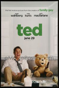 2r759 TED teaser DS 1sh '12 image of Mark Wahlberg & teddy bear drinking beer on couch!
