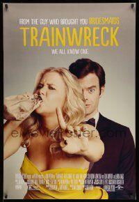 2r782 TRAINWRECK DS 1sh '15 wacky image of sexy Amy Schumer drinking beer & Bill Hader!