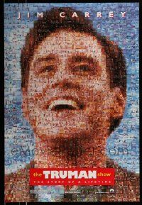 2r796 TRUMAN SHOW teaser DS 1sh '98 really cool mosaic art of Jim Carrey, Peter Weir