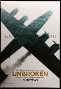 2r801 UNBROKEN teaser DS 1sh '14 Jack O'Connell, shadow image of bomber airplane over ocean!