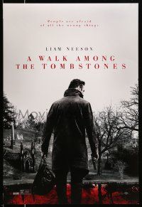 2r816 WALK AMONG THE TOMBSTONES teaser DS 1sh '14 Liam Neeson in graveyard w/gun!