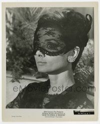 2s425 HOW TO STEAL A MILLION 8.25x10 still '66 close up of Audrey Hepburn wearing wacky lace mask!