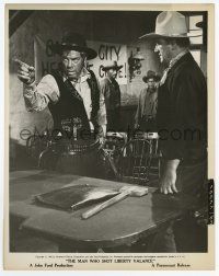 2s586 MAN WHO SHOT LIBERTY VALANCE 8x10.25 still '62 c/u John Wayne listening to drunk Lee Marvin!