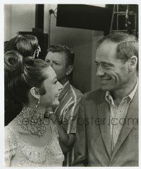 2s648 MY FAIR LADY candid 7.75x9.25 still '64 Audrey Hepburn greets husband Mel Ferrer on set!