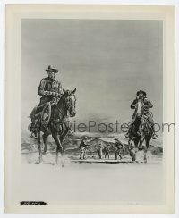 2s669 NIGHT PASSAGE 8.25x10 still '57 cool artwork of James Stewart & Audie Murphy on horses!
