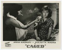 2s410 HELL IN THE CITY deluxe English 8x10 still '58 smoking Anna Magnani hands lit match to Masina!