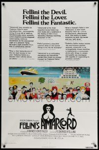 2t045 AMARCORD 1sh '74 Federico Fellini classic comedy, art by Giuliano Geleng!