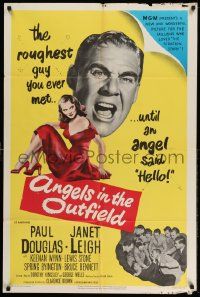 2t053 ANGELS IN THE OUTFIELD 1sh '51 artwork of Paul Douglas & sexy Janet Leigh, baseball!