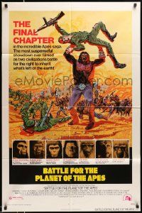 2t099 BATTLE FOR THE PLANET OF THE APES 1sh '73 great sci-fi artwork of war between apes & humans!