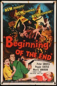 2t103 BEGINNING OF THE END 1sh '57 Peter Graves & pretty Peggie Castle, giant grasshopper sci-fi!