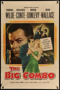 2t112 BIG COMBO 1sh '55 art of Cornel Wilde & sexy Jean Wallace, classic film noir!