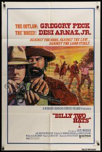 2t120 BILLY TWO HATS 1sh '74 cool art of outlaw cowboys Gregory Peck & Desi Arnaz Jr.!