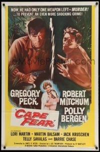 2t181 CAPE FEAR 1sh '62 Gregory Peck, Robert Mitchum, Polly Bergen, classic noir, Terror!