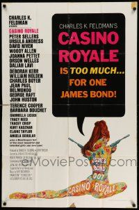 2t195 CASINO ROYALE 1sh '67 all-star James Bond spy spoof, sexy psychedelic art by McGinnis!
