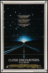 2t227 CLOSE ENCOUNTERS OF THE THIRD KIND 1sh '77 Spielberg's sci-fi classic, silver border design