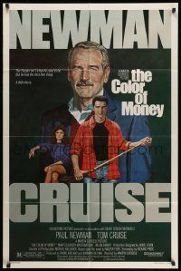 2t230 COLOR OF MONEY 1sh '86 Robert Tanenbaum art of Paul Newman & Tom Cruise playing pool!