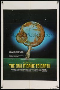 2t259 DAY IT CAME TO EARTH style B 1sh '77 cool artwork of monster arm grabbing the planet!