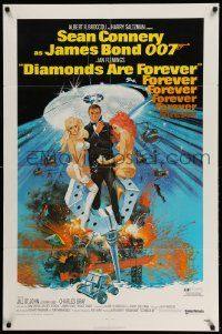 2t277 DIAMONDS ARE FOREVER 1sh '71 art of Sean Connery as James Bond 007 by Robert McGinnis!