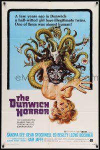 2t302 DUNWICH HORROR 1sh '70 AIP, art of multi-headed monster attacking woman by Reynold Brown!