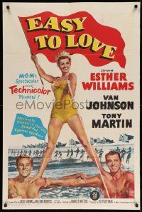 2t310 EASY TO LOVE 1sh '53 sexy swimmer Esther Williams stands on Van Johnson & Tony Martin!