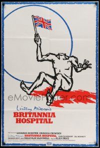 2t156 BRITANNIA HOSPITAL English 1sh '82 Lindsay Anderson, wild art of headless man with flag!