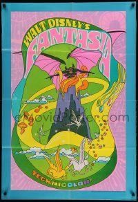 2t336 FANTASIA 1sh R70 Disney classic musical, great psychedelic fantasy artwork!