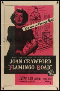 2t355 FLAMINGO ROAD 1sh '49 Michael Curtiz, ultimate image of smoking bad girl Joan Crawford!