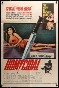2t441 HOMICIDAL 1sh '61 William Castle's frightening story of a psychotic female killer!