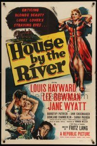 2t447 HOUSE BY THE RIVER 1sh '50 Fritz Lang, enticing blonde beauty lures lover's straying eyes!