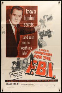 2t456 I WAS A COMMUNIST FOR THE FBI 1sh '51 Frank Lovejoy knows secrets, Red Scare film noir!