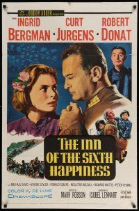 2t463 INN OF THE SIXTH HAPPINESS 1sh '59 close up of Ingrid Bergman & Curt Jurgens, Robert Donat