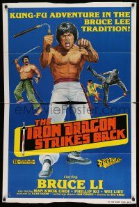 2t472 IRON DRAGON STRIKES BACK 1sh '81 Bruce Li, kung fu action artwork!