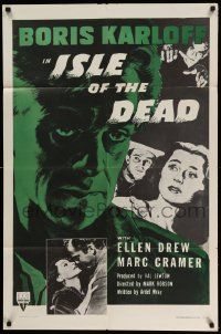 2t474 ISLE OF THE DEAD 1sh R57 art of Boris Karloff & Ellen Drew in buried-alive horror!
