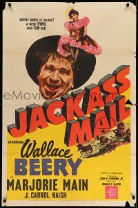 2t476 JACKASS MAIL 1sh '42 goofy Wallace Beery & Marjorie Main in showgirl outfit!