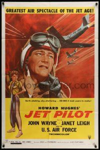 2t483 JET PILOT 1sh '57 great artwork of John Wayne, jet-hot thrills, Howard Hughes!