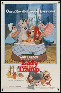 2t519 LADY & THE TRAMP 1sh R80 Walt Disney classic cartoon, best spaghetti scene image!