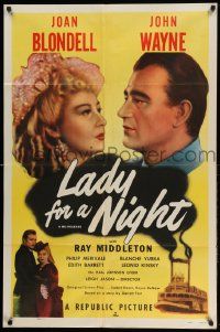 2t521 LADY FOR A NIGHT 1sh R50 headshots of John Wayne, Joan Blondell + riverboat!