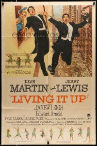 2t547 LIVING IT UP 1sh '54 sexy Janet Leigh watches wacky Dean Martin & Jerry Lewis!