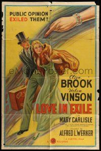 2t562 LOVE IN EXILE 1sh '36 romantic deco art of Clive Brook & Helen Vinson holding hands!
