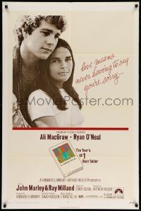 2t564 LOVE STORY int'l 1sh '70 great romantic close up of Ali MacGraw & Ryan O'Neal!