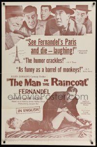 2t576 MAN IN THE RAINCOAT reviews 1sh '58 Duvivier's L'Homme a l'impermeable, wacky Fernandel!