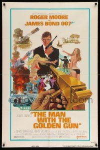 2t579 MAN WITH THE GOLDEN GUN 1sh '74 art of Roger Moore as James Bond by Robert McGinnis!