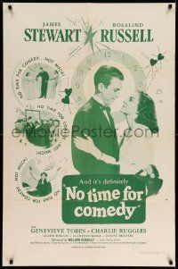 2t656 NO TIME FOR COMEDY 1sh R56 romantic close up of Jimmy Stewart & Rosalind Russell!