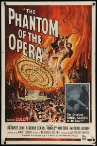 2t696 PHANTOM OF THE OPERA 1sh '62 Hammer horror, Herbert Lom, cool art by Reynold Brown!