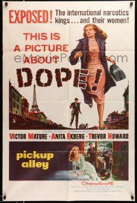2t697 PICKUP ALLEY 1sh '57 art of Anita Ekberg running, this is a picture about DOPE!