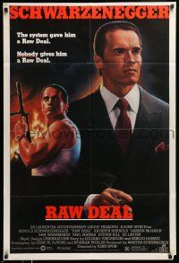 2t742 RAW DEAL 1sh '86 artwork of Arnold Schwarzenegger with gun & in suit by John Alvin!