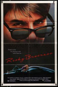2t761 RISKY BUSINESS 1sh '83 classic close up art of Tom Cruise in cool shades by Drew!