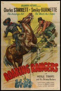 2t767 ROARING RANGERS 1sh '45 Charles Starrett as The Durango Kid, Smiley Burnette, Ed Cassidy!