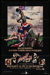 2t784 ROYAL FLASH 1sh '75 great art of uniformed Malcolm McDowell & sexy babe draped in flag!
